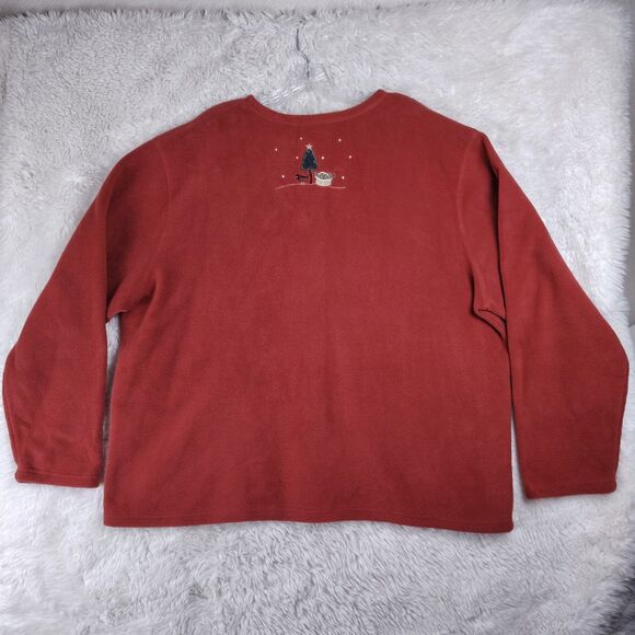 W 2X Brick Red Fleece Christmas Cardigan Embroidered Snowmen Snowflake Buttons - Picture 7 of 8